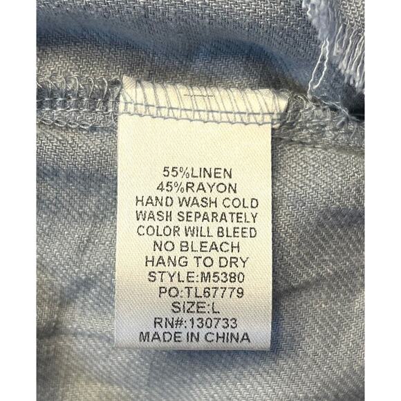 Umgee Dress Womens Large Blue Linen Chambray Off Shoulder Ruffled Side Pockets - Picture 8 of 9